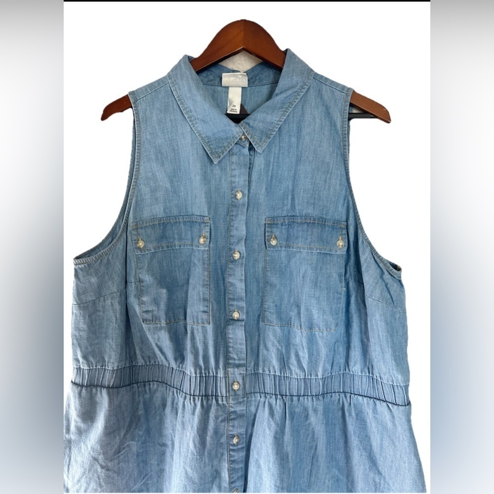 Women's Denim Sleeveless Mini Shirtdress Ava & Viv light Denim Wash - Picture 3 of 11